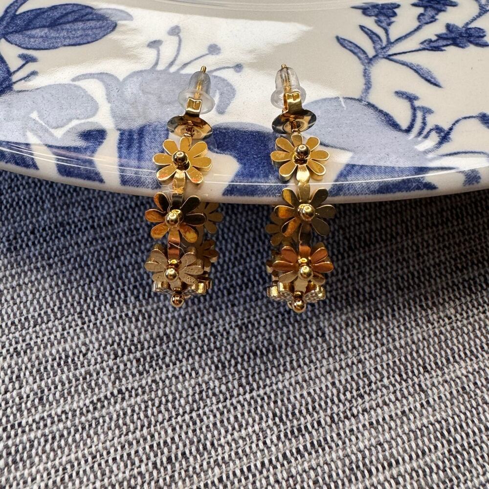 Gold Flower Hoops Hoop Earrings Boho Accessories Flower Accessories NEW!